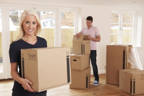 Office furniture and equipment being loaded for a Harrow business move